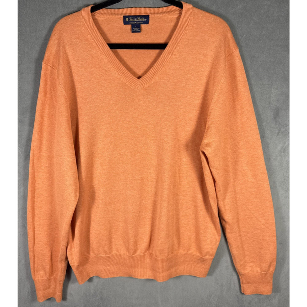 Brooks Brothers Mens Large Orange‎ Supima Cotton Pullover Sweater Knit L Soft